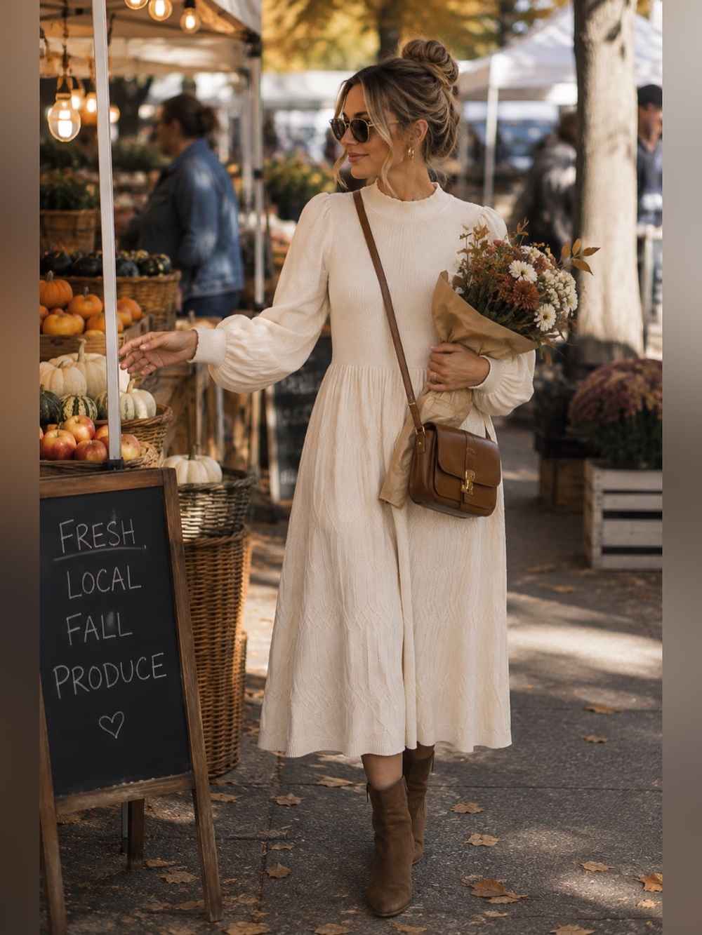 Draper James RSVP Ivory Knit Midi Sweater Dress M Puff Sleeve Mock Neck